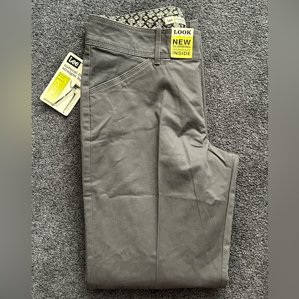 Pants,Lee,14, Natural Fit, Straight Leg, Stretch, Tummy Control, olive green .